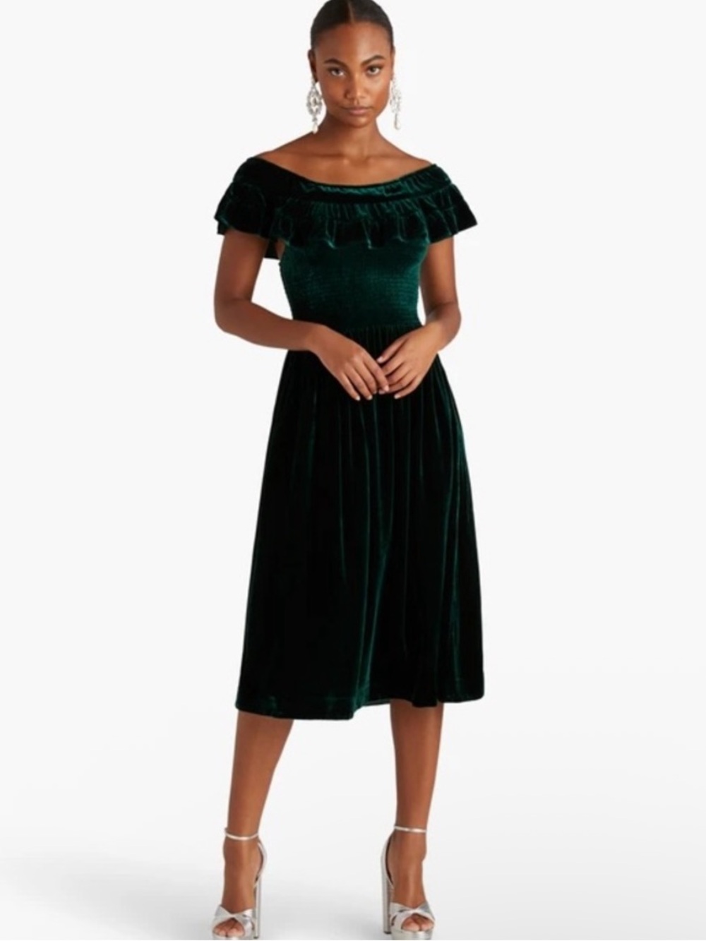 Hill House Home The Akilah Velvet Nap Dress Women’s size XS In Emerald Green